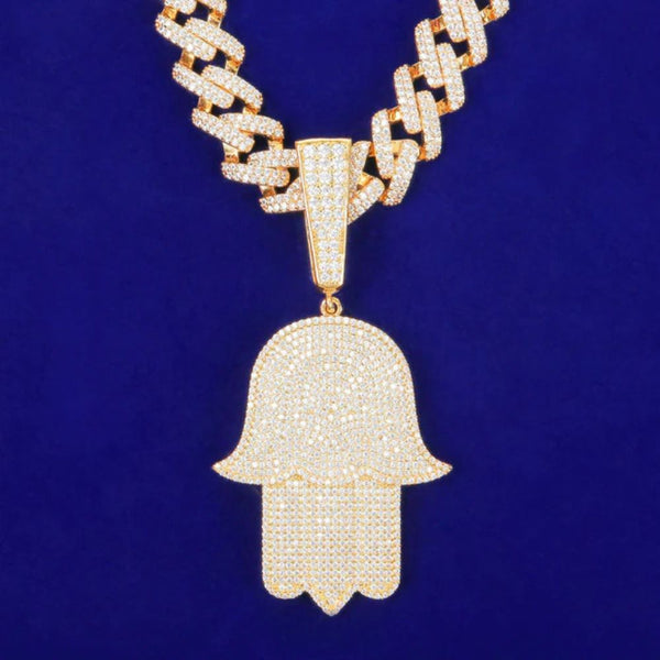 Men's Wear Hamsa Hand Round Cut Lab Grown Diamond Hip Hop Pendant