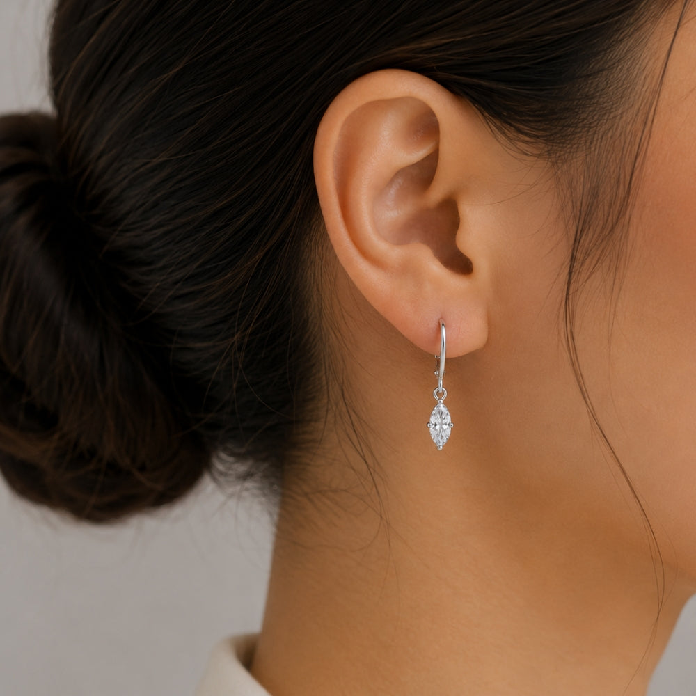 Solitaire Marquise Cut Moissanite Drop Dangle Earrings