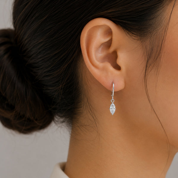 Solitaire Marquise Cut Moissanite Drop Dangle Earrings