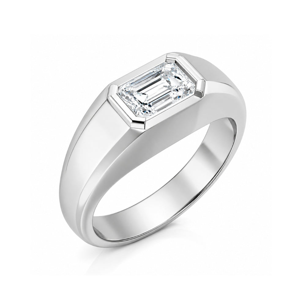 Emerald Cut Solitaire Bar Set Lab Grown Diamond Promise Ring