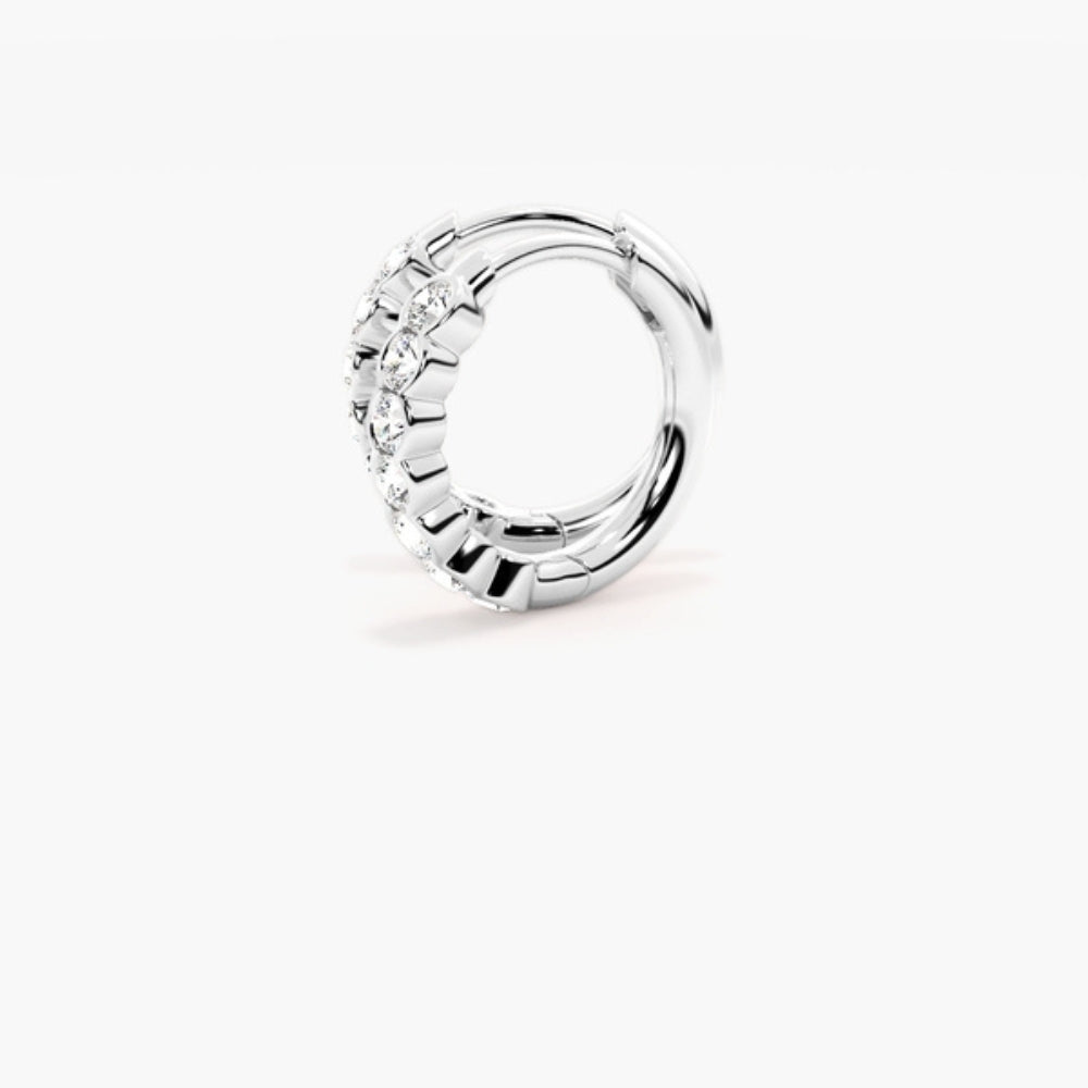Moissanite Round Cut Half Bezel Hoop Earring
