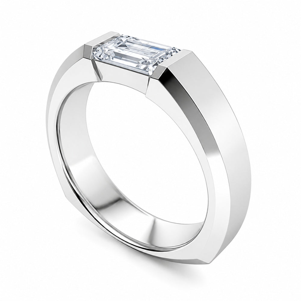 Emerald Cut Lab Grown Diamond Bar Set Promise Band For Him