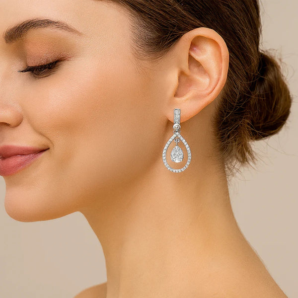 Colorless Moissanite Pear & Round Cut Classic Drop Dangle Earrings