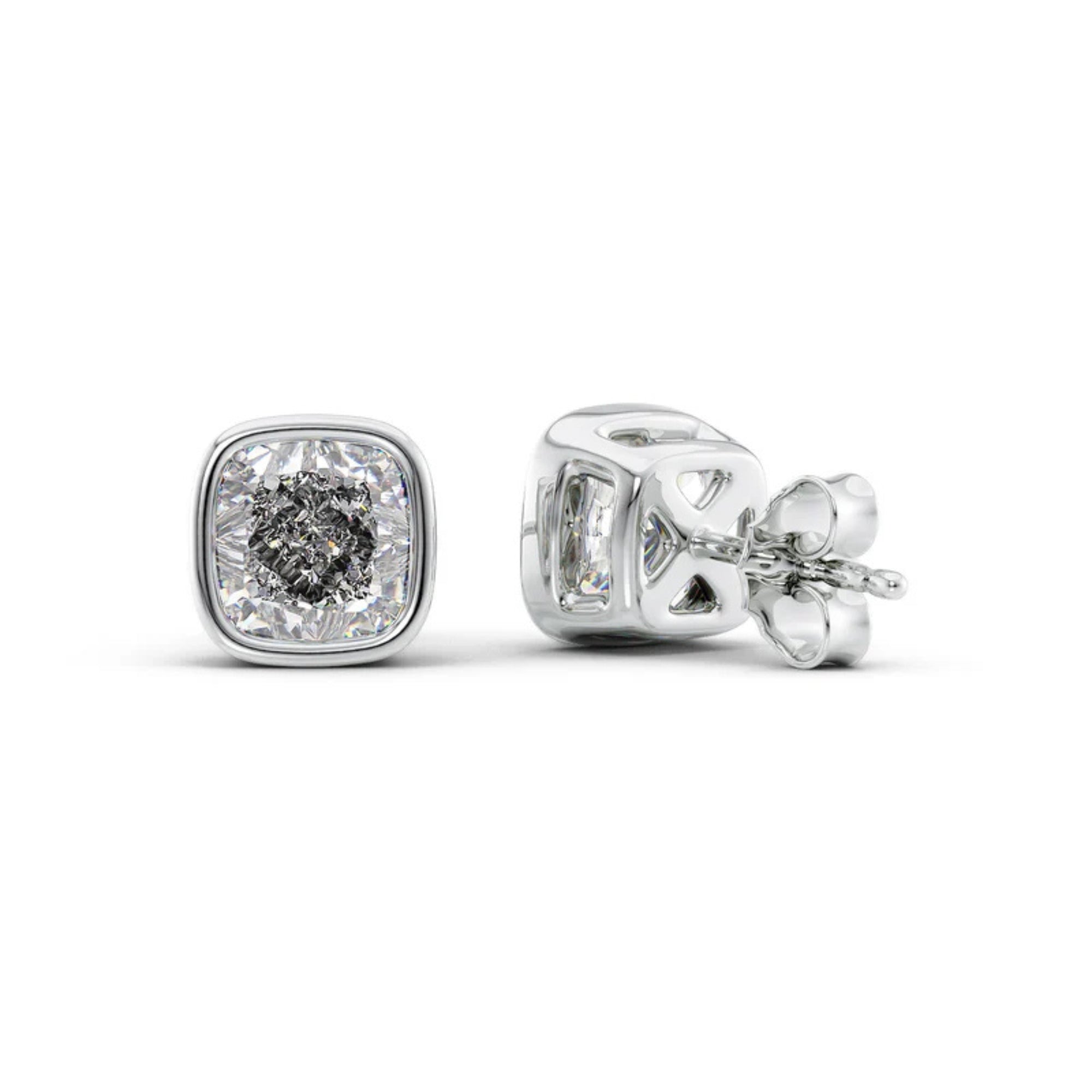 Moissanite Bezel Set Cushion Cut Solitaire Stud Earrings