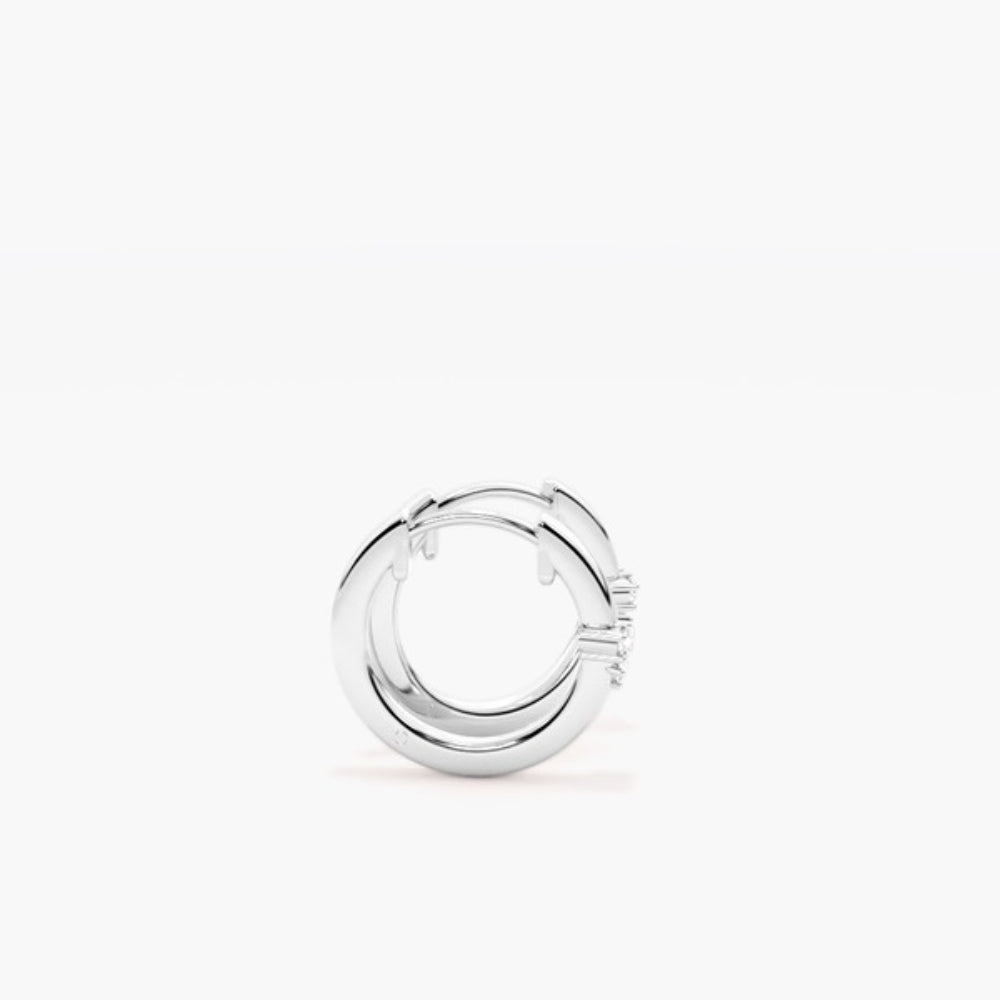 Round Cut Three Stone Moissanite Hoop Earrings