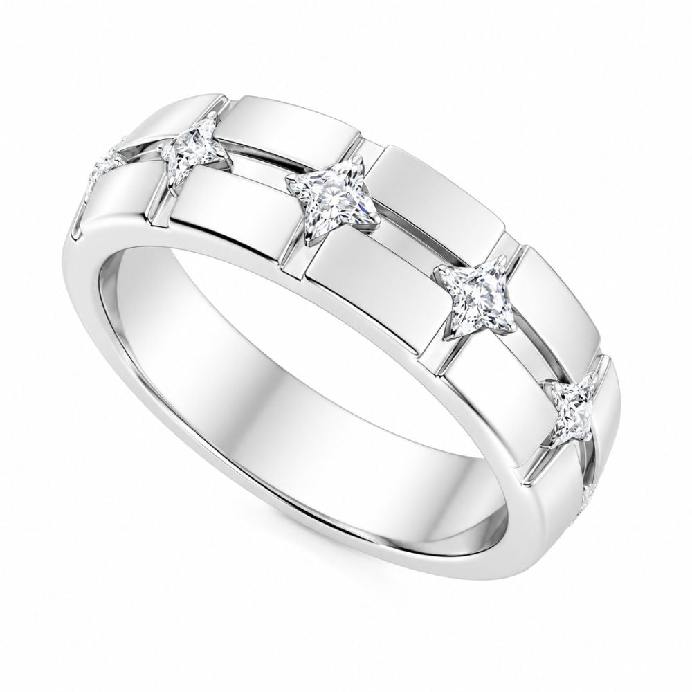 Princess Cut Lab Grown Diamond Bezel Set Wedding Band