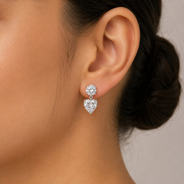 Moissanite Heart & Round Cut Drop Dangle Earrings For Women