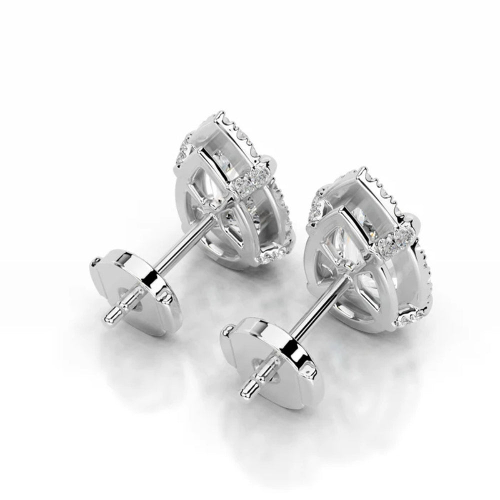 Pear Cut Moissanite Hidden Halo Style Stud Earring
