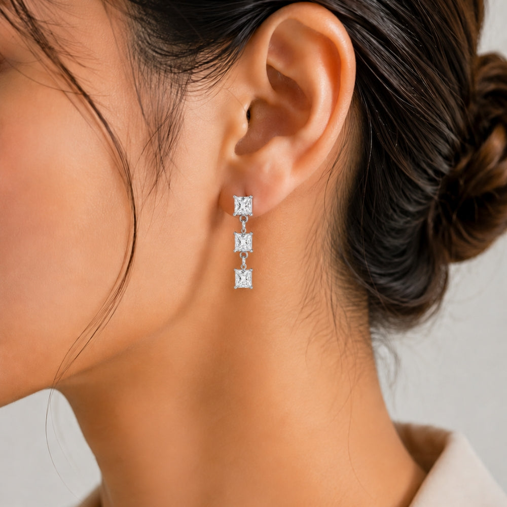 Moissanite Princess Cut Classic Drop Dangle Earring For Women