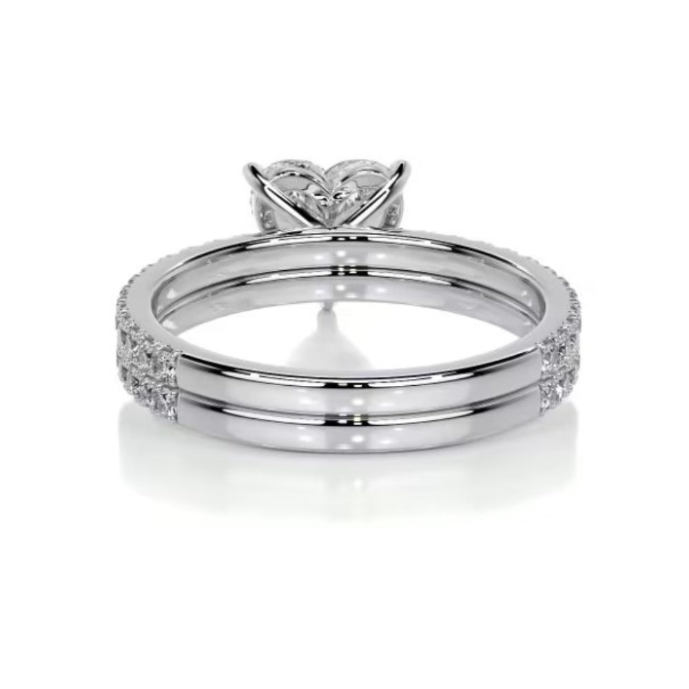 Heart Cut Pave Set Colorless Moissanite Bridal Ring Set