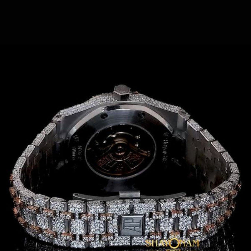 Dual Tone Moissanite  Diamond Iced Out Automatic Movement Luxury Watch For Men's