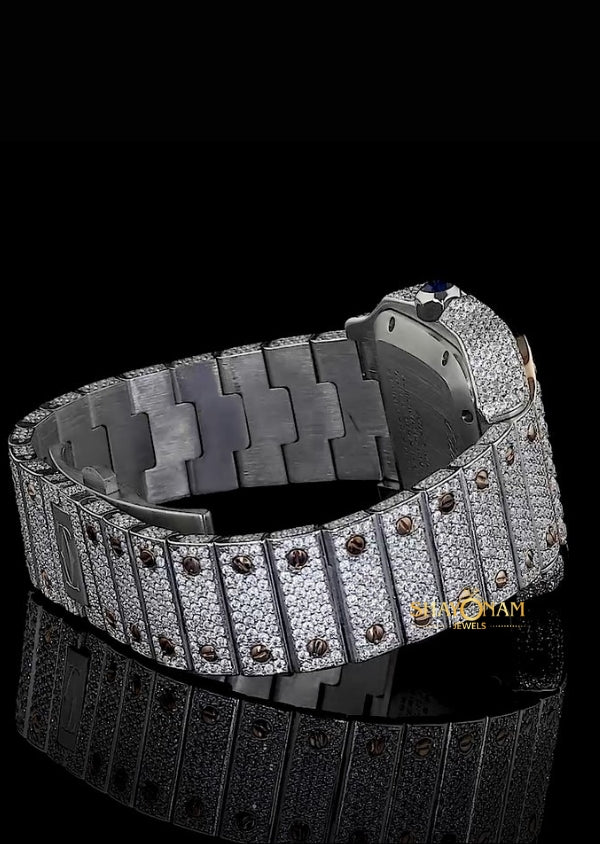 Iced Out Moissanite Diamond Dual Tone Hip Hop Wrist Watch Gift For Him