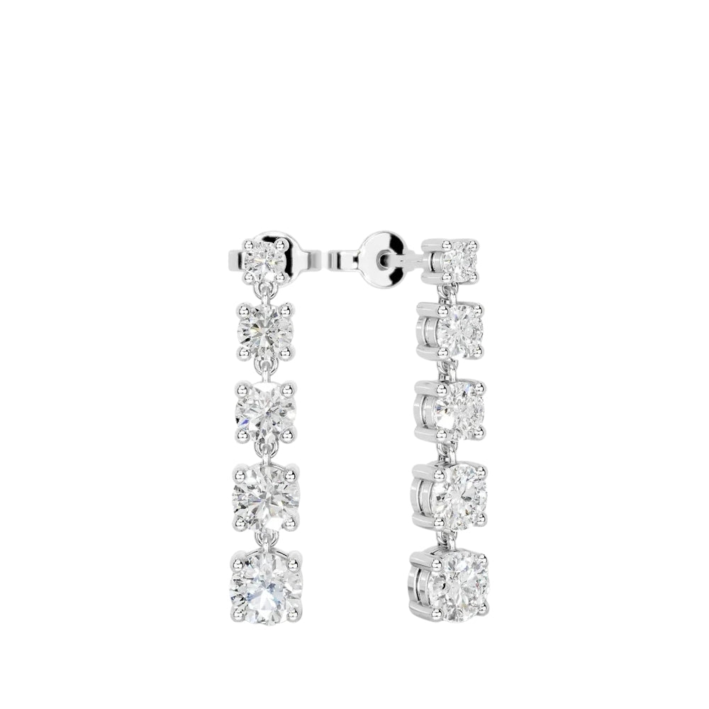 Round Cut Five Stone Moissanite Drop Dangle Earrings