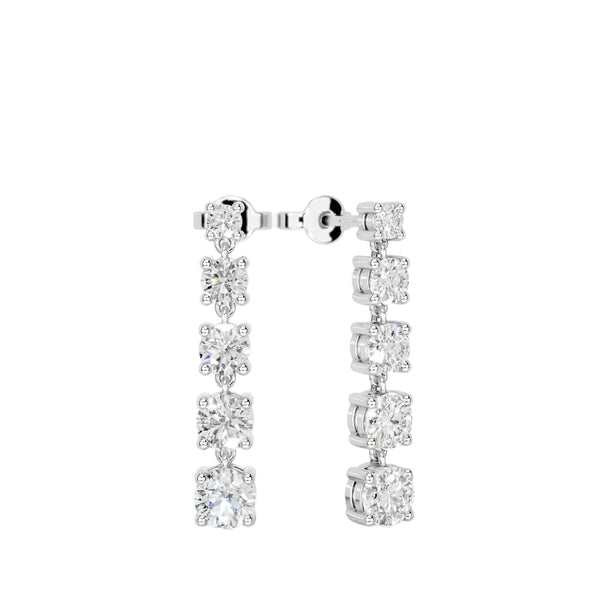 Round Cut Five Stone Moissanite Drop Dangle Earrings
