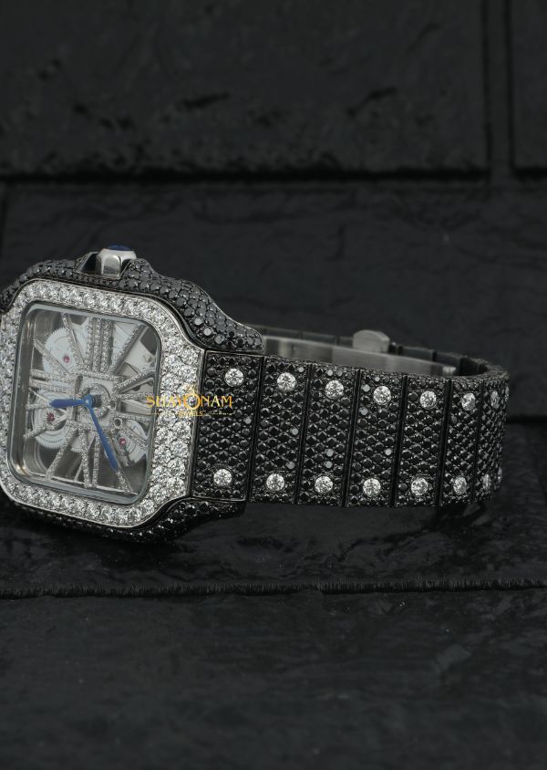 Black Moissanite Diamond Iced Out Skeleton Watch