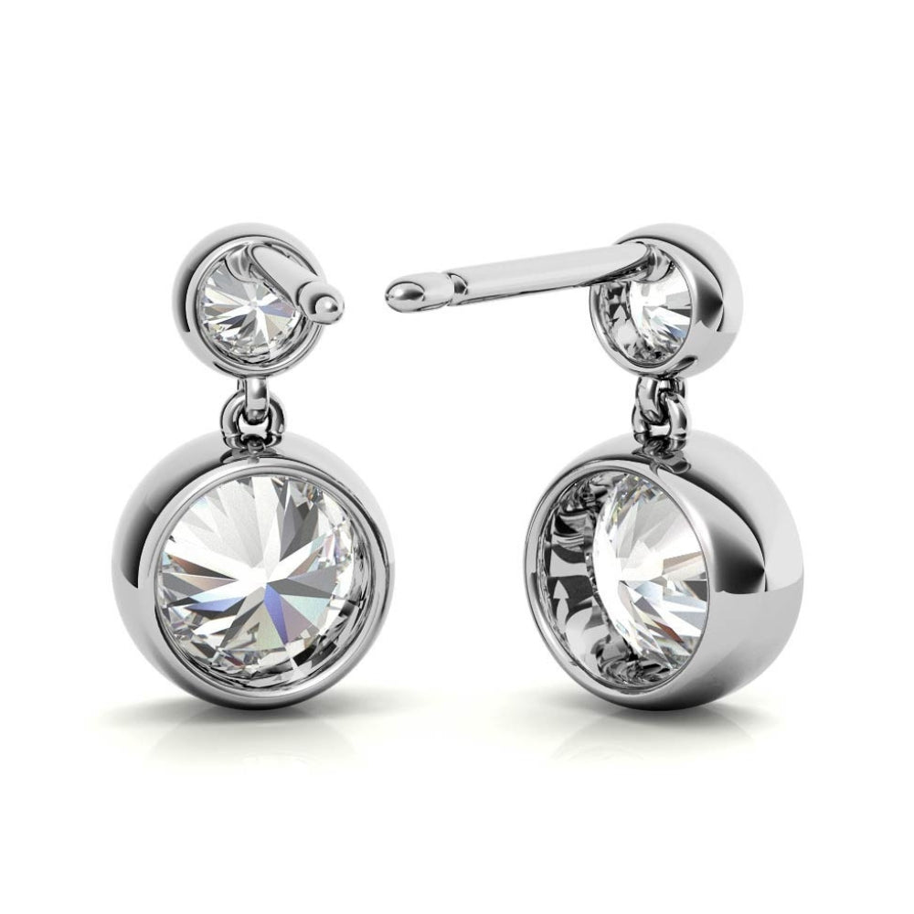 Bezel Set Round Cut Moissanite Elegant Drop Dangle Earrings