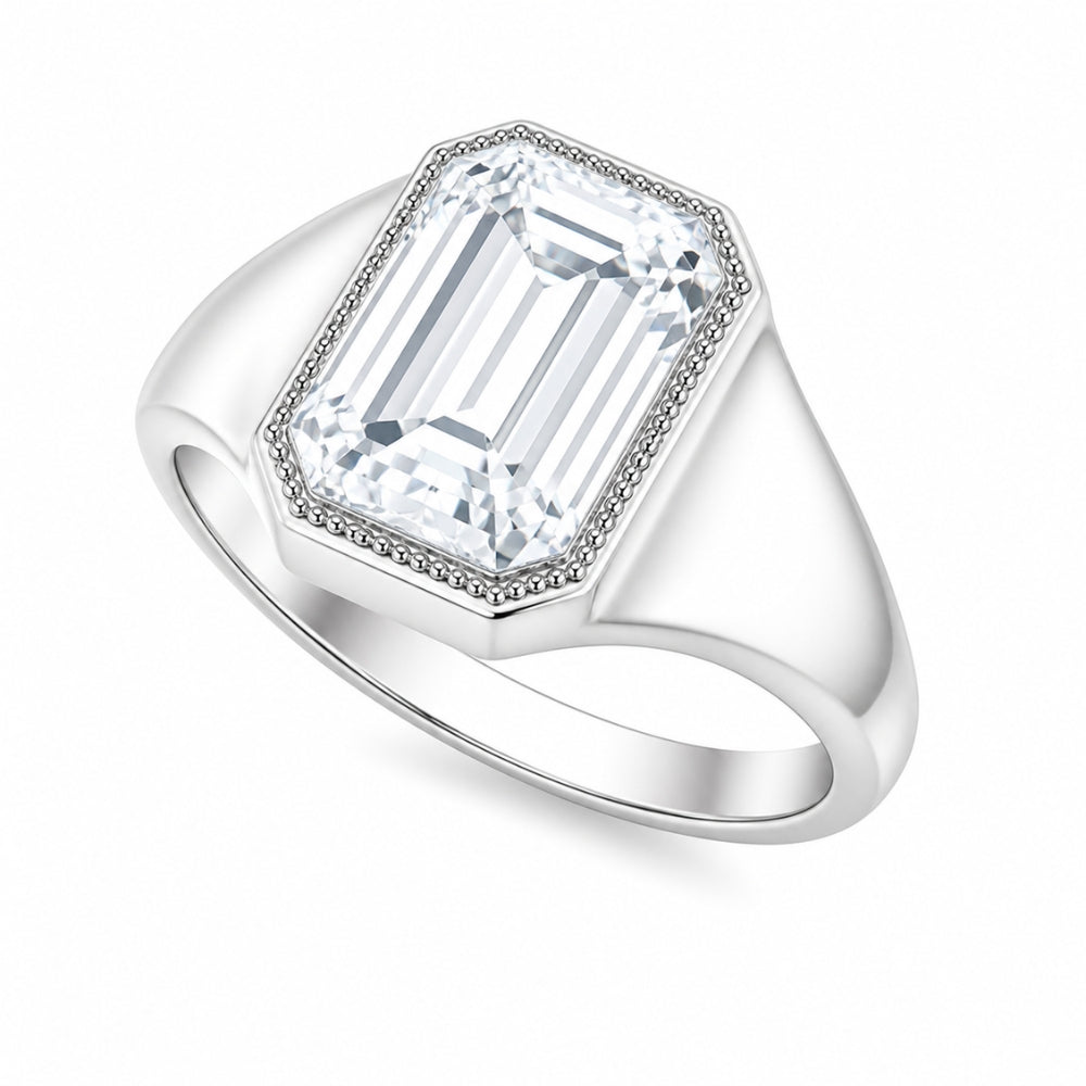 Emerald Cut Bezel Set Solitaire Lab Grown Diamond Engagement Ring