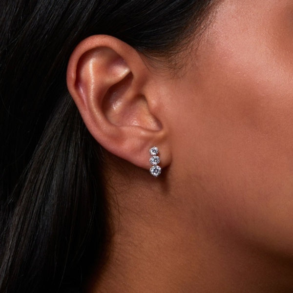 Moissanite Round Cut Three Stone Earring For Her