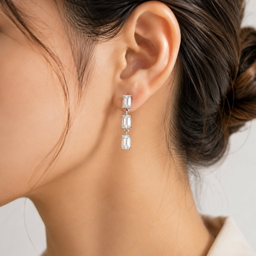 Emerald Cut Moissanite Classic Earrings For Women's Day Gift