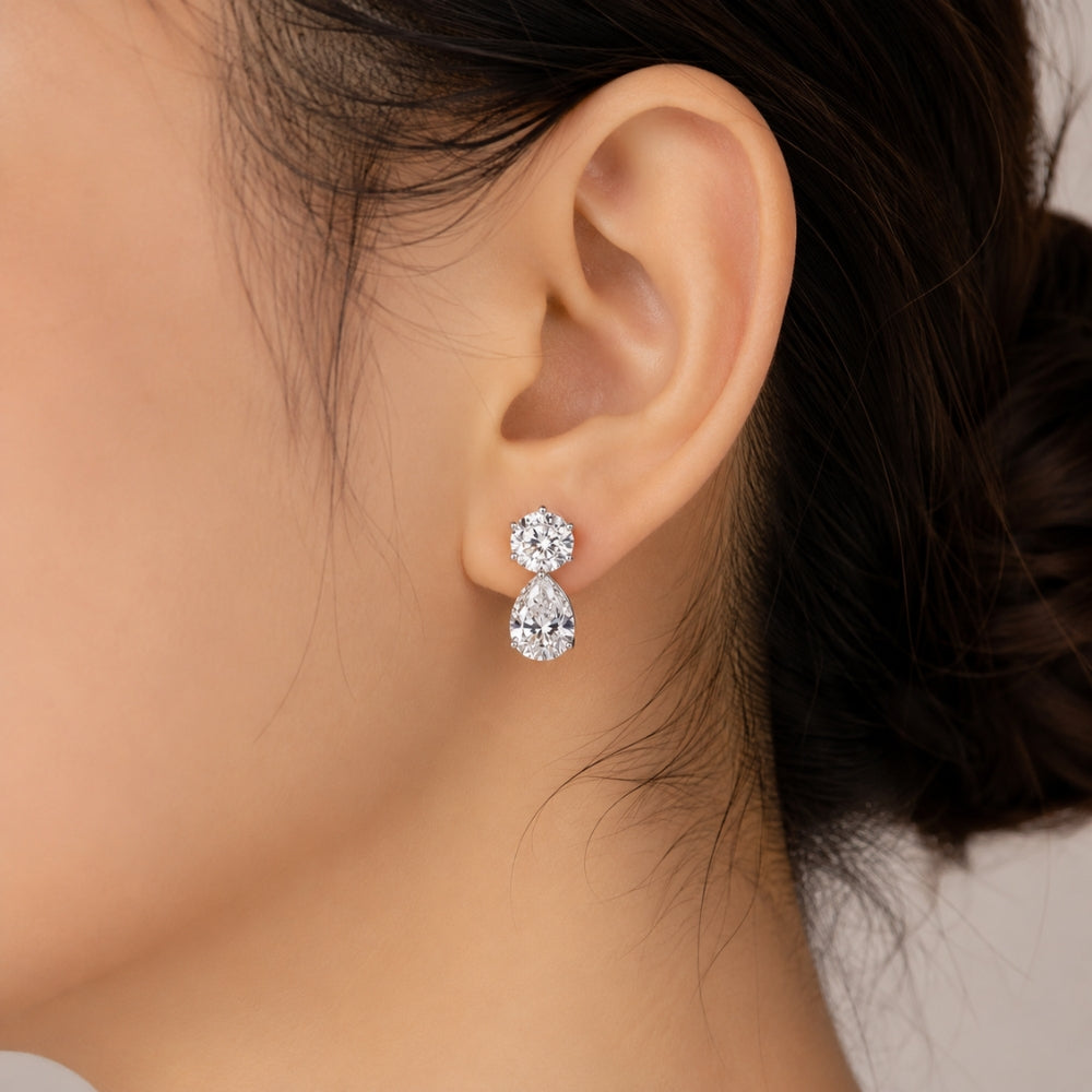 Paer & Round Cut Moissanite Drop Dangle Earring For Women