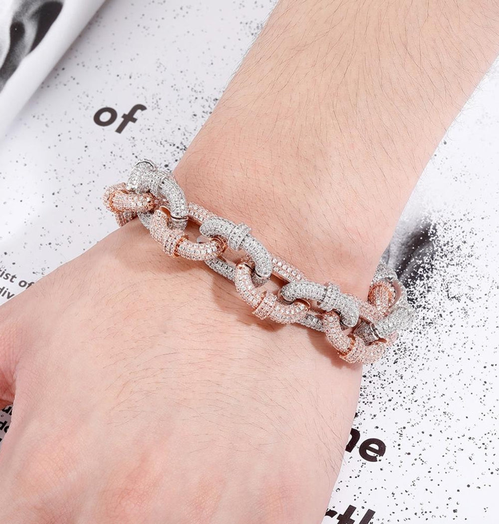 Colorless Moissanite Rugged Rolo Cuban Link Hip Hop Bracelet