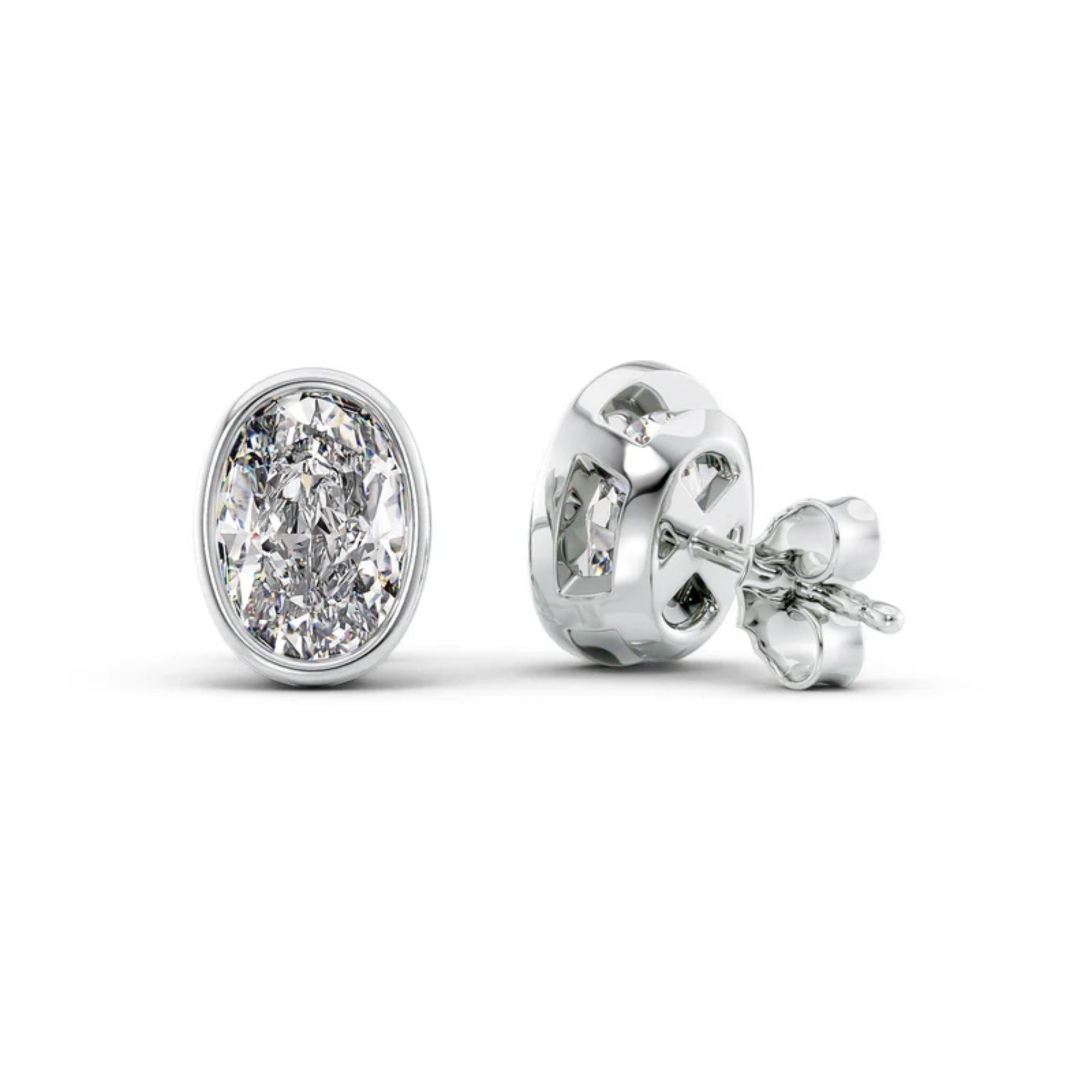 Oval Cut VVS1 Moissanite Bezel Set Earrings