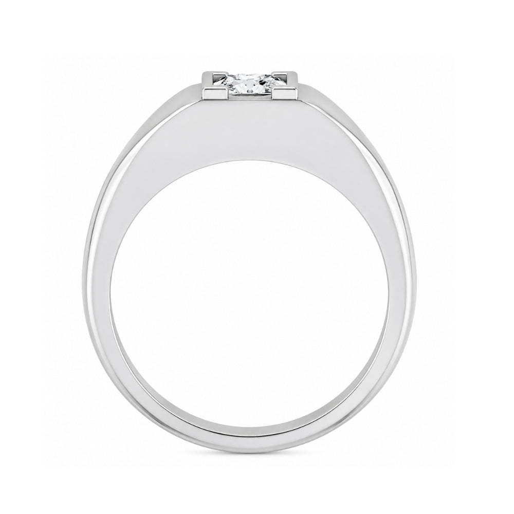 Princess Cut Lab Grown Diamond Half Bezel Set Solitaire Men's Ring
