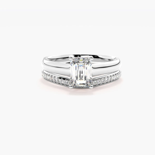 Emerald Cut Moissanite Solitaire Wedding Ring Set