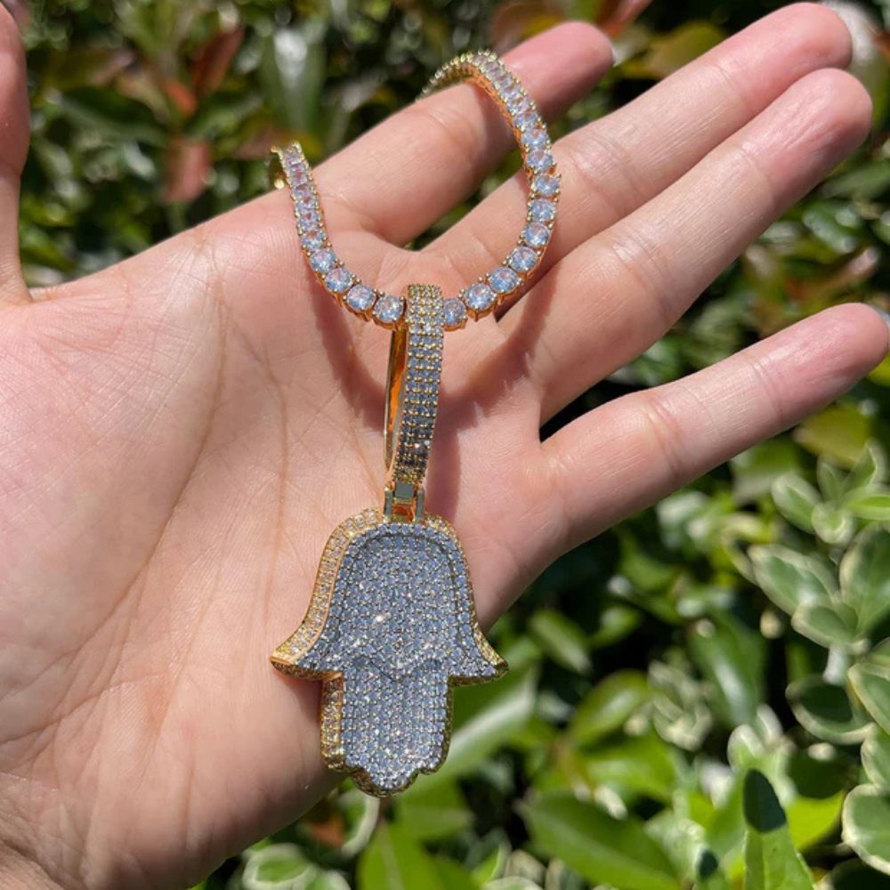 Lab Grown Diamond Round Cut Hamsa Hand Hip Hop Pendant