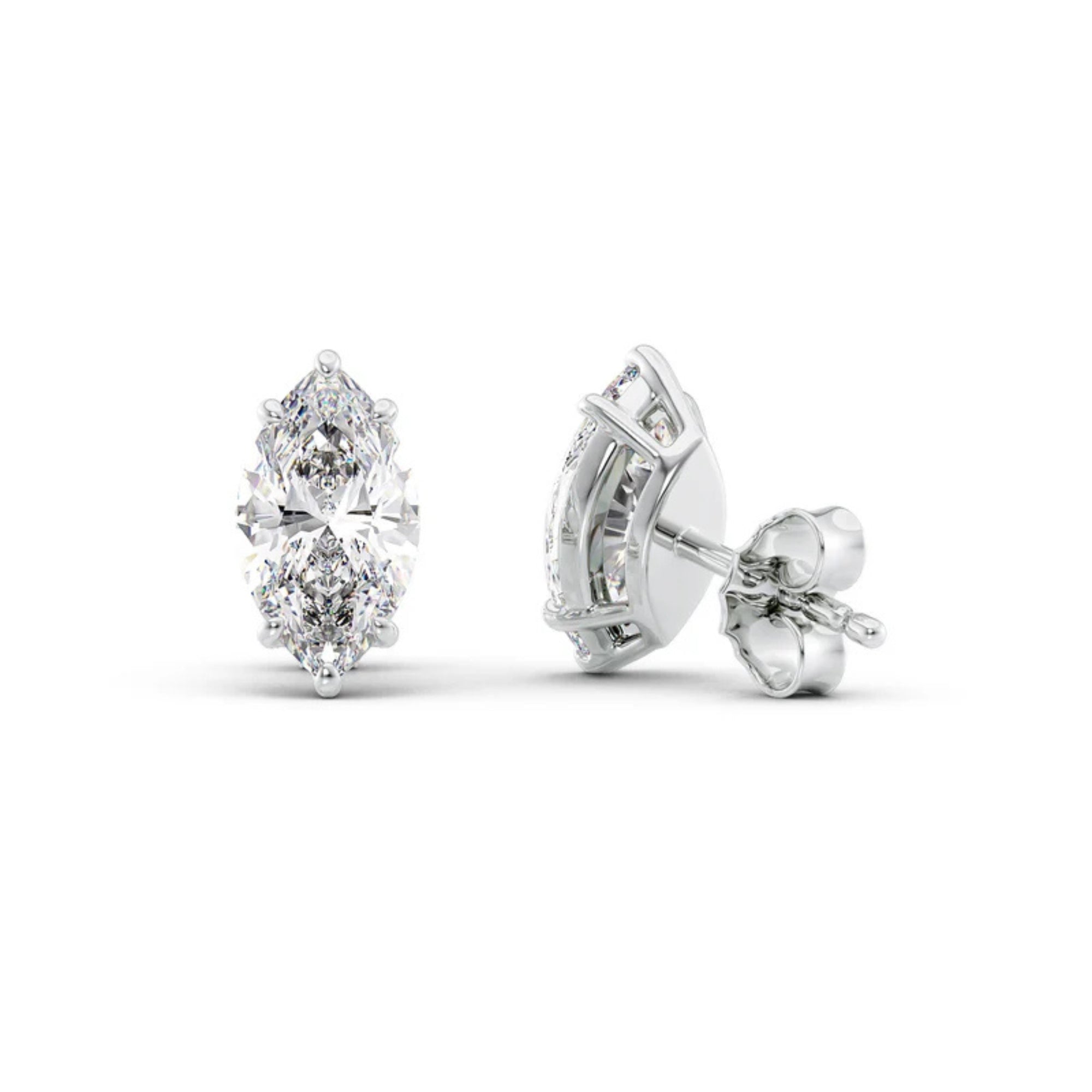 Basket Prong Marquise Cut Moissanite Push Back Stud Earring