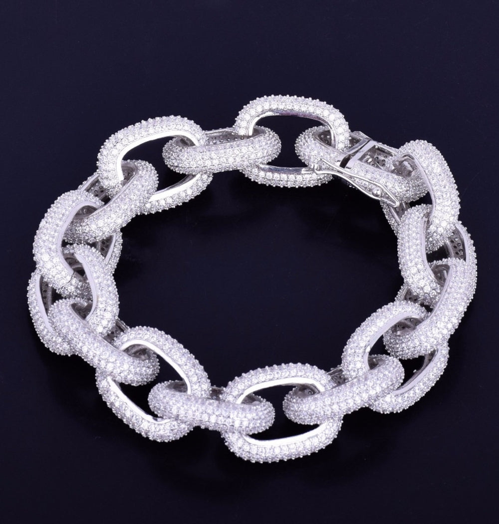 Round Cut Moissanite Rugged Rolo Link Hip Hop Bracelet