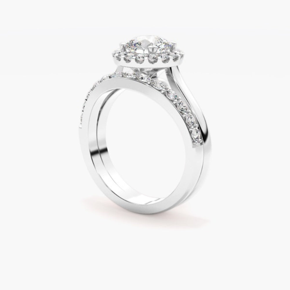 Round Cut Moissanite Halo Ring Set For Wedding