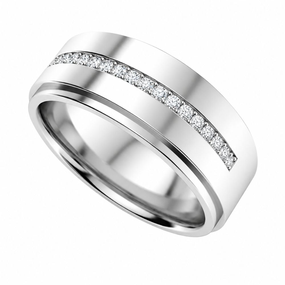 Round Cut Pave Set Lab Grown Diamond Men's Wedding Band