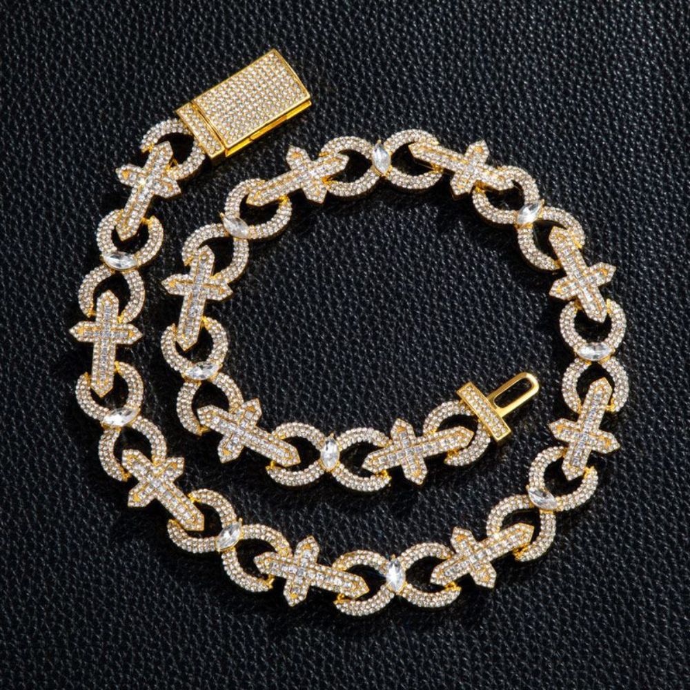 Colorless Moissanite Iced Out Cross Infinity Link Chain