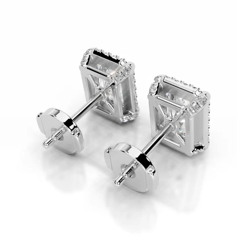 Radiant Cut Hidden Halo Style Moissanite Women Earring