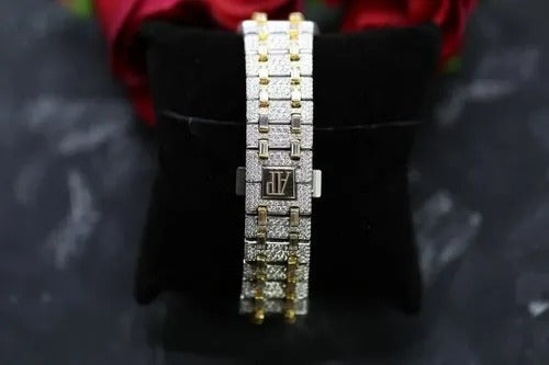 Dual Tone Iced Out Skeleton AP Luxury Men's Watch Anniversary Gift