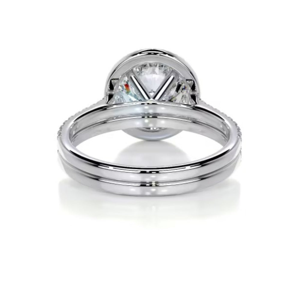 Round Cut Moissanite Halo Style Bridal Ring Set