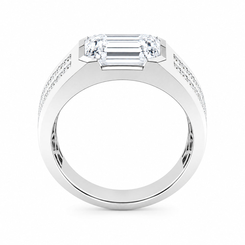 Lab Grown Diamond Emerald Cut Pave Set Engagement Ring