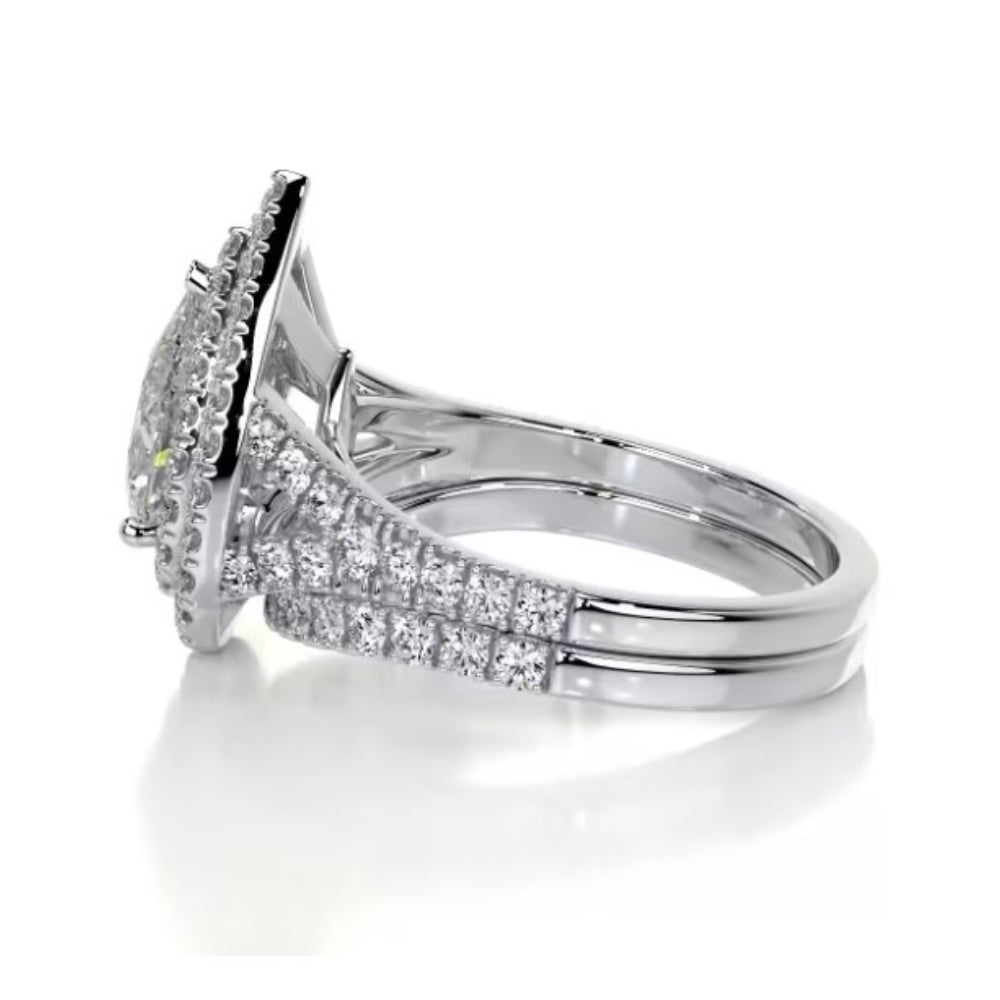 Pear Cut Moissanite Double Halo Bridal Ring Set