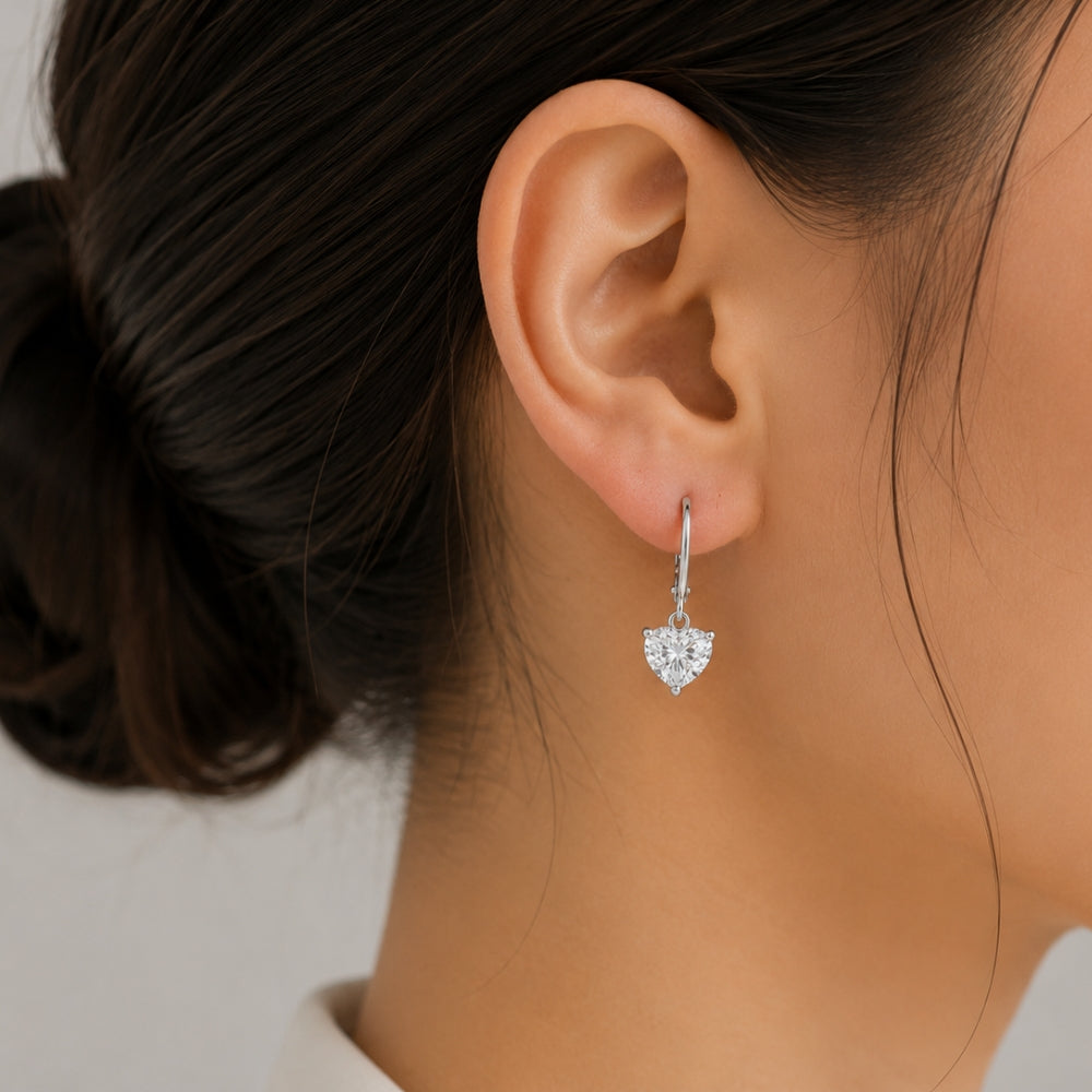 Heart Cut Solitaire Elegant Moissanite Drop Dangle Earrings