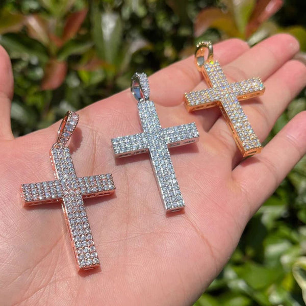 Round Cut Lab Grown Diamond Hip Hop Cross Pendant