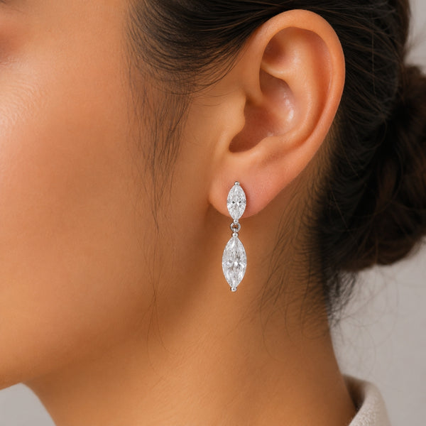 Marquise Cut Colorless Moissanite Women's Drop Earrings