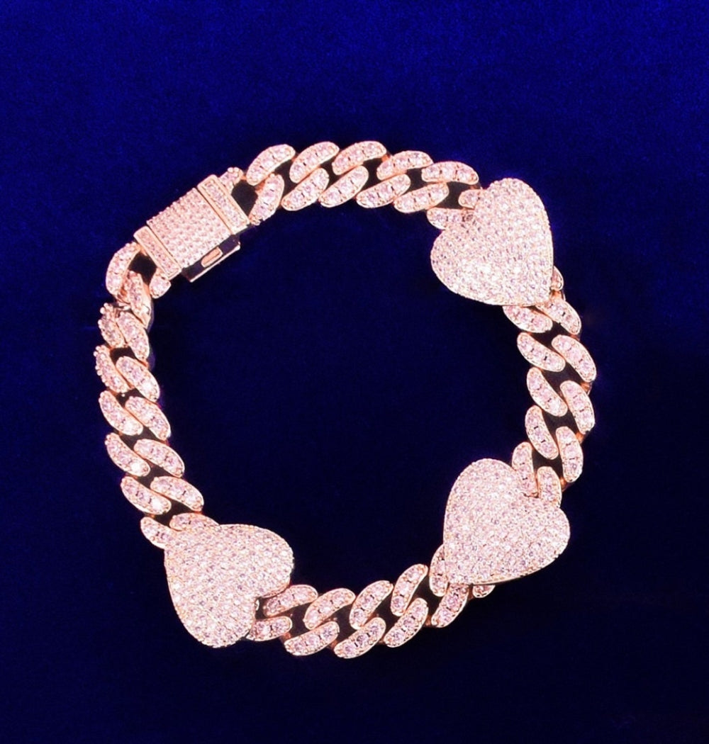 Moissanite Heart Miami Cuban Link Men's Hip Hop Bracelet