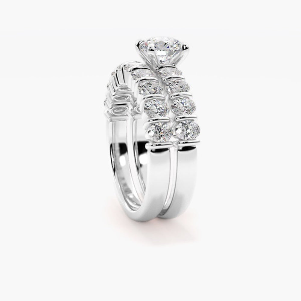Colorless Moissanite Round Cut Bar Set Anniversary Gift Ring Set