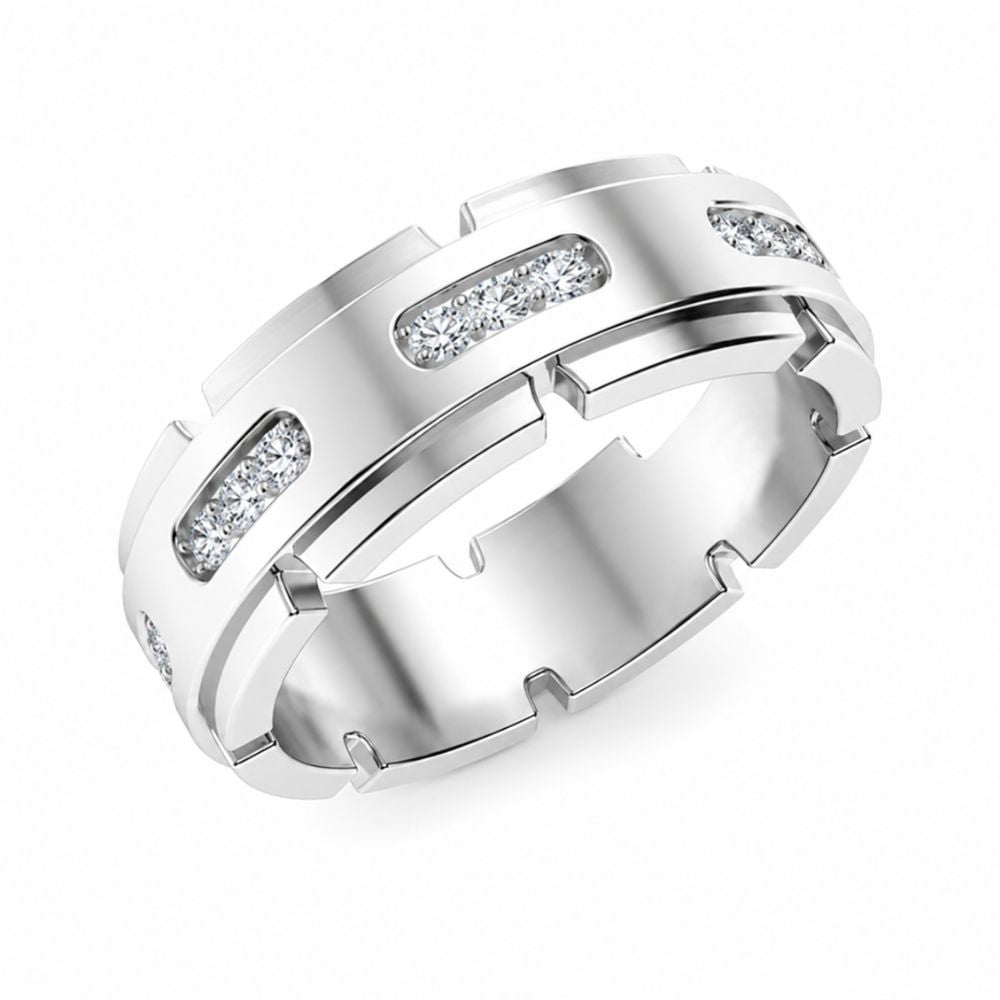 Round Cut Lab Grown Diamond Pave Set Men's Wedding Band