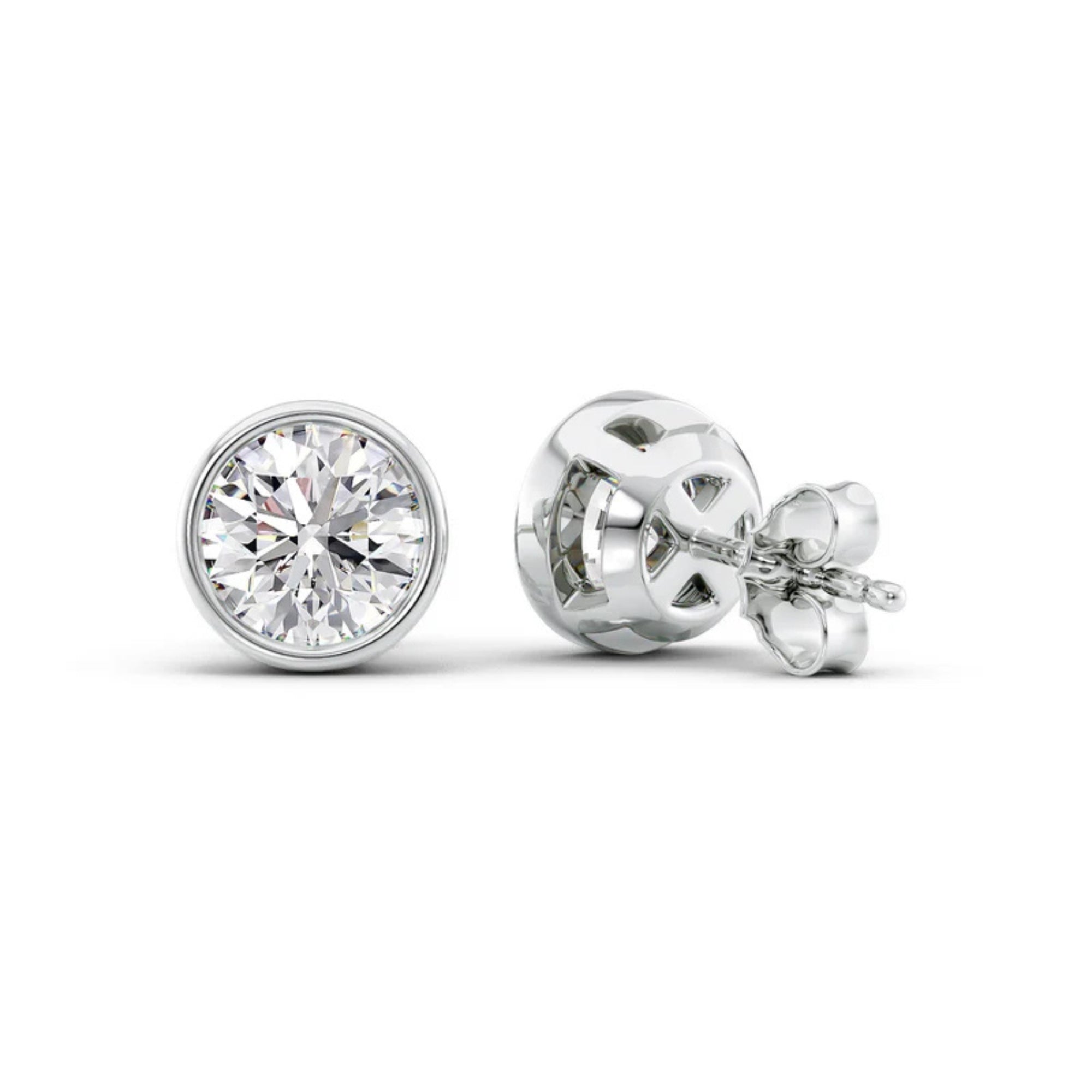 Bezel Set Round Brilliant Cut Moissanite Solitaire Earrings