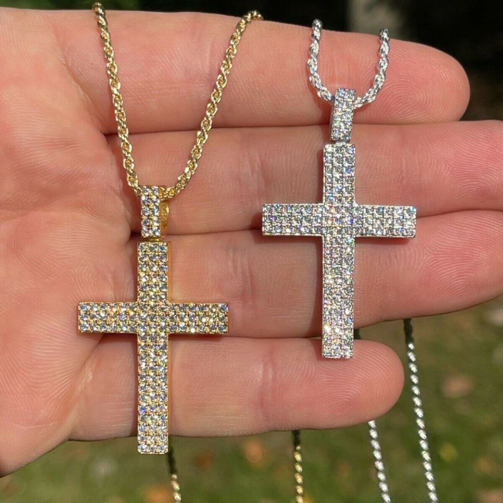 Cross Iced Out Moissanite Hip Hop Pendant For Men's