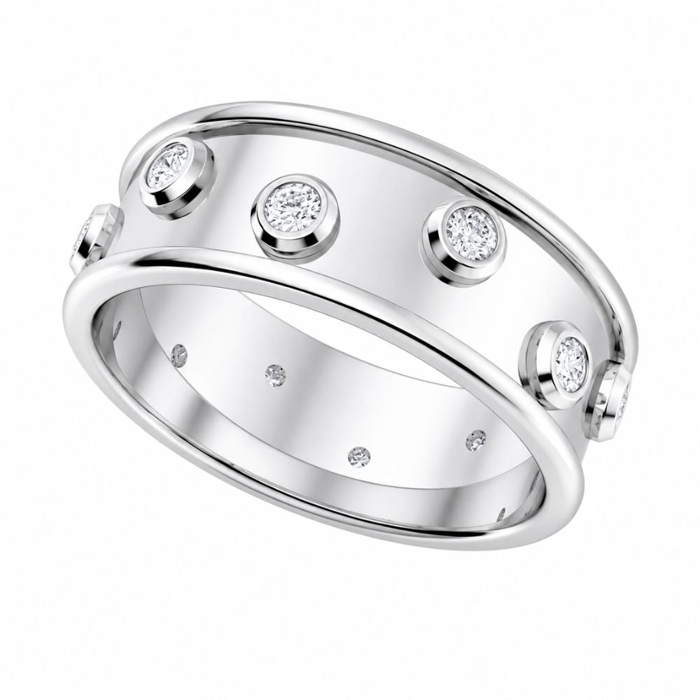 Round Cut Bezel Set Lab Grown Diamond Wedding Band