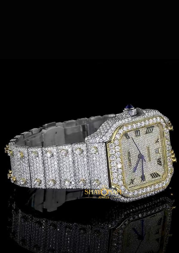 Iced Out Dual Tone Moissanite Diamond Luxury Watches For Men's