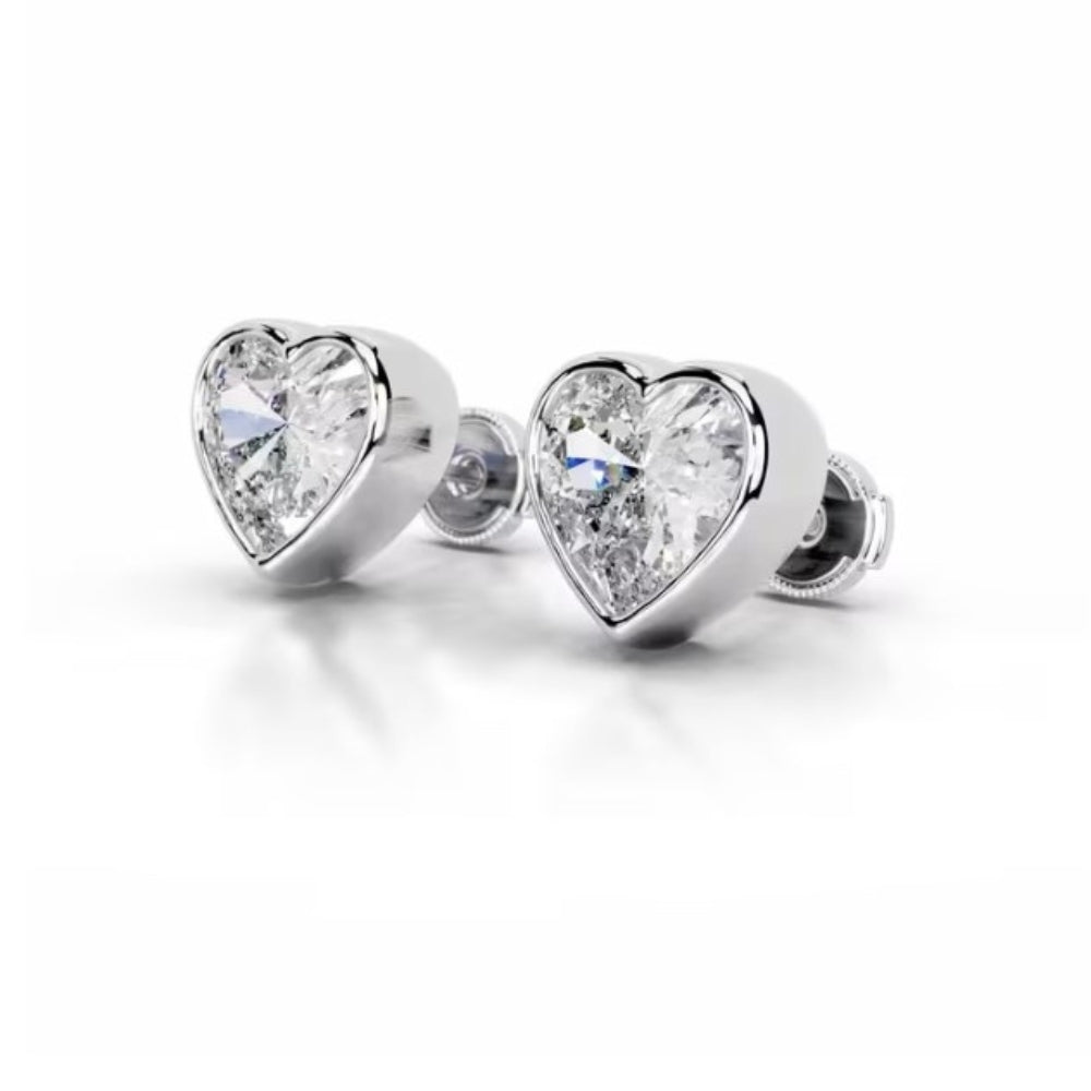 Moissanite Heart Cut Solitaire Bezel Set Stud Earring
